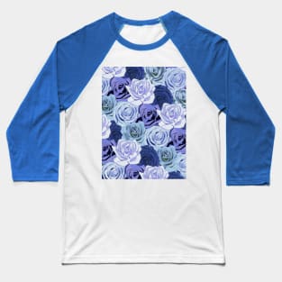 Blue Rose Flowers Pattern Baseball T-Shirt